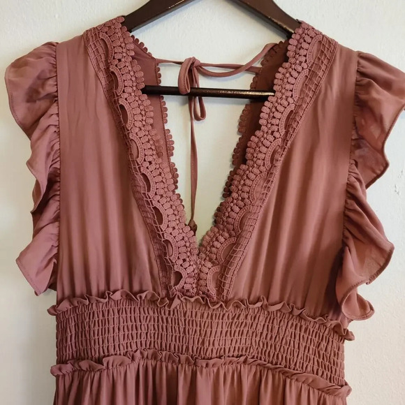 Baltic Born Jasmine Ruffle Maxi Dress in Rosy Brown Size Small - Picture 6 of 10
